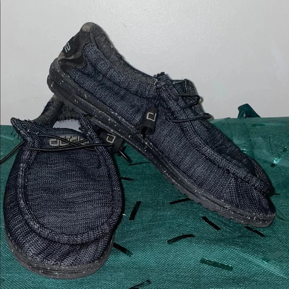 Hey Dude Black and Gray Loafers with Flexible Sole and Moccasin Design